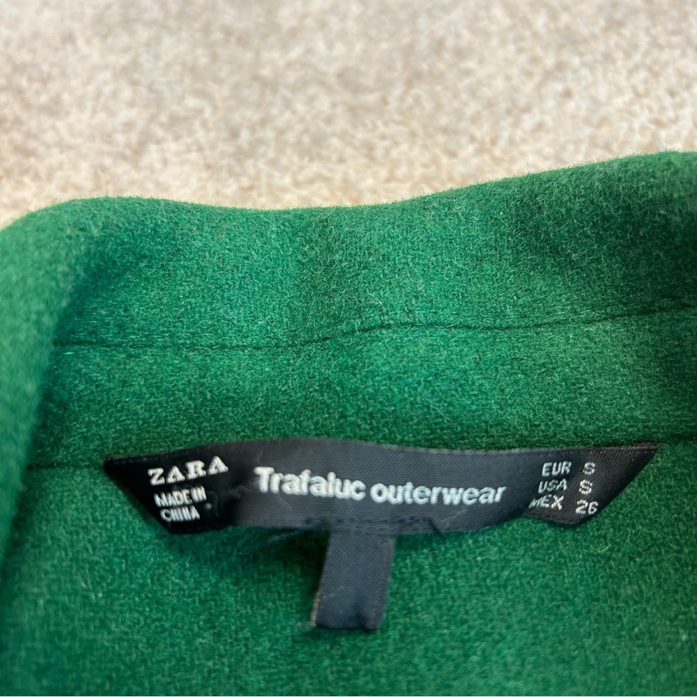 Zara Women's Green double breasted wool blend coat Sz S fall winter - Picture 9 of 14